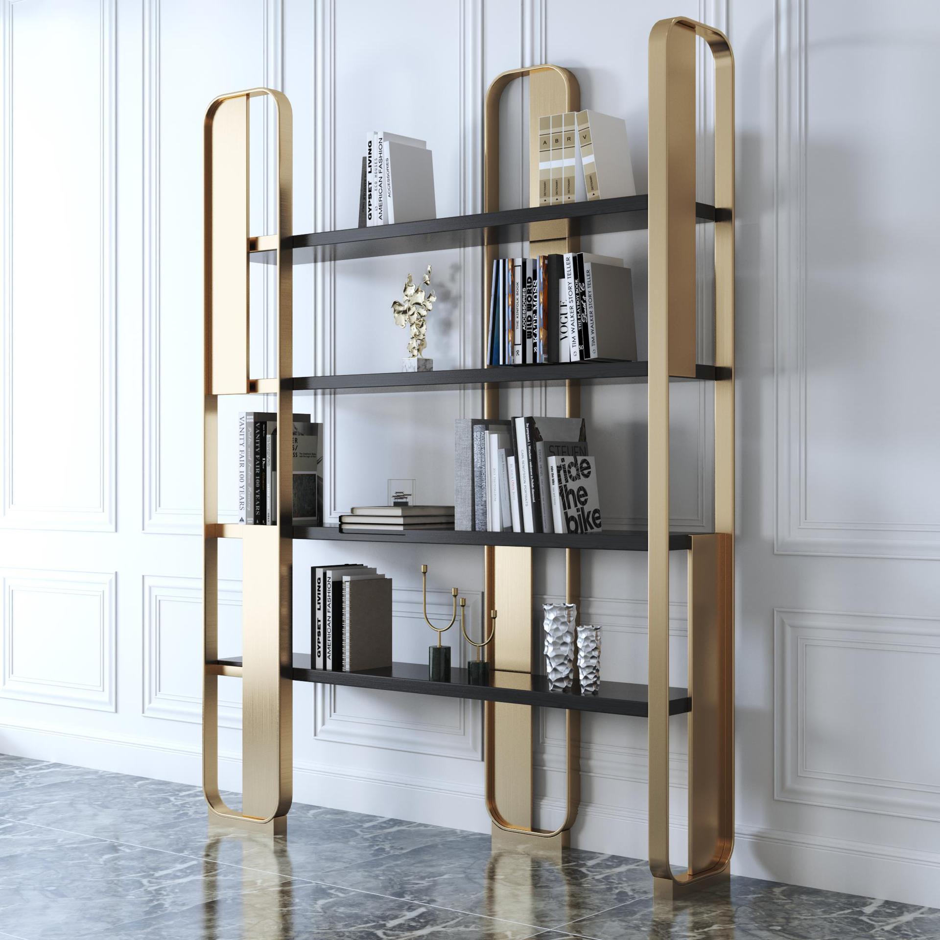 轻奢书架不锈钢客厅置物架办公室现代多层展示架金属北欧落地书柜