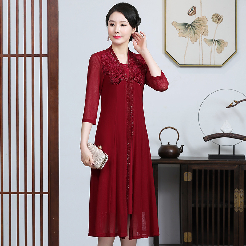 大码喜婆婆婚宴装连衣裙夏季五一女儿结婚妈妈连衣裙套装