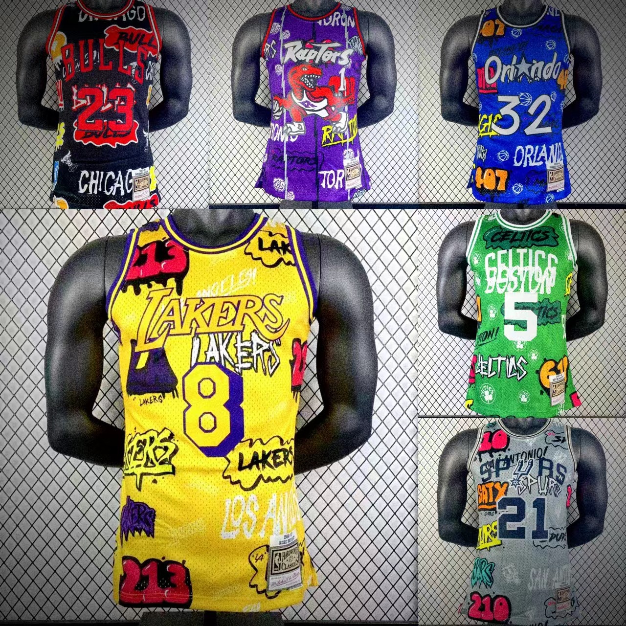 涂鸦特别版mn热压复古球衣球星球服麦迪艾佛森奥尼尔-阿里巴巴