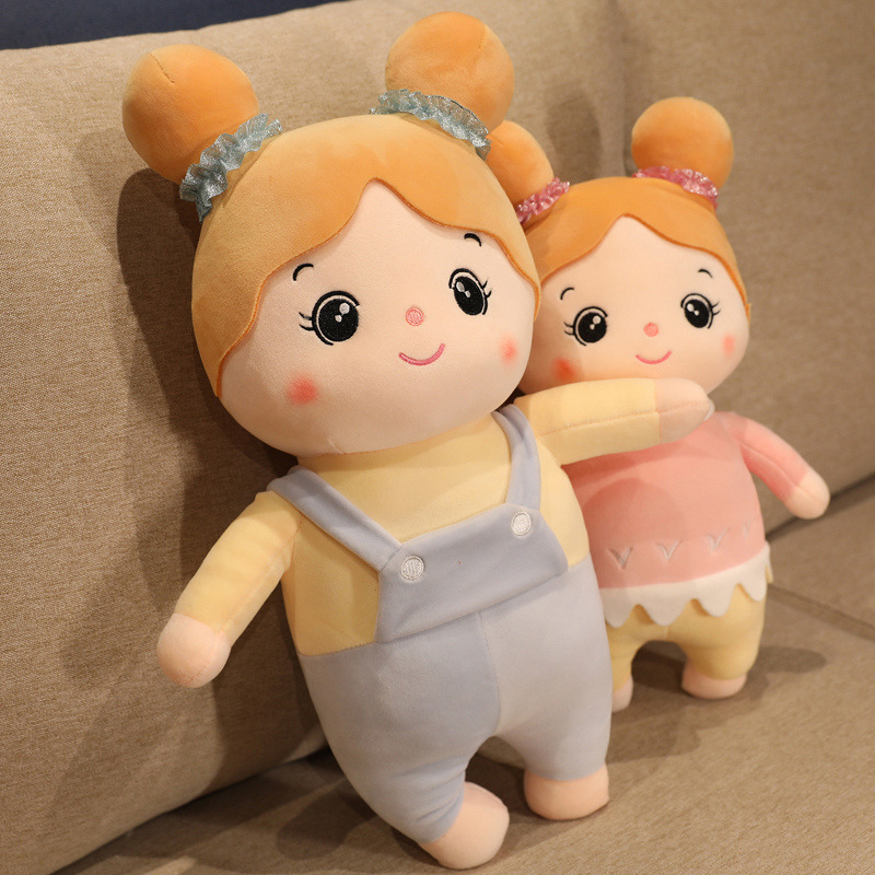 新款可爱小女孩布娃娃公仔创意丸子头女孩毛绒玩具儿童节礼物