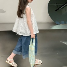 韩版套装女童夏装2024新款洋气女孩娃娃衫中大童无袖背心时髦装潮