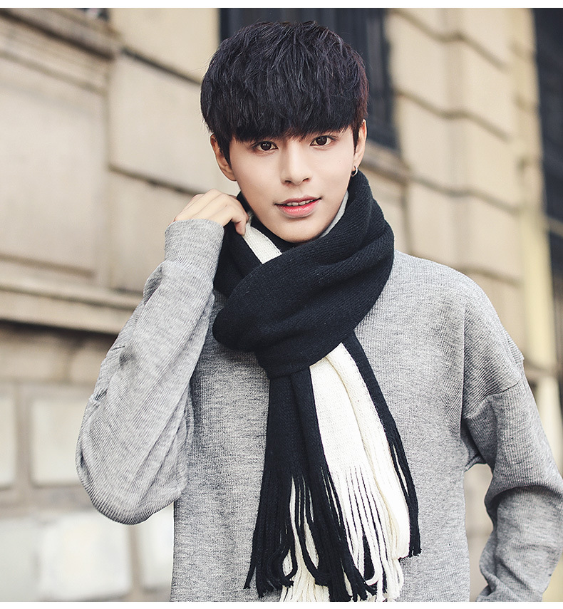 围巾男冬季韩版百搭学生潮加厚保暖毛线针织柔软围脖男士生日礼物