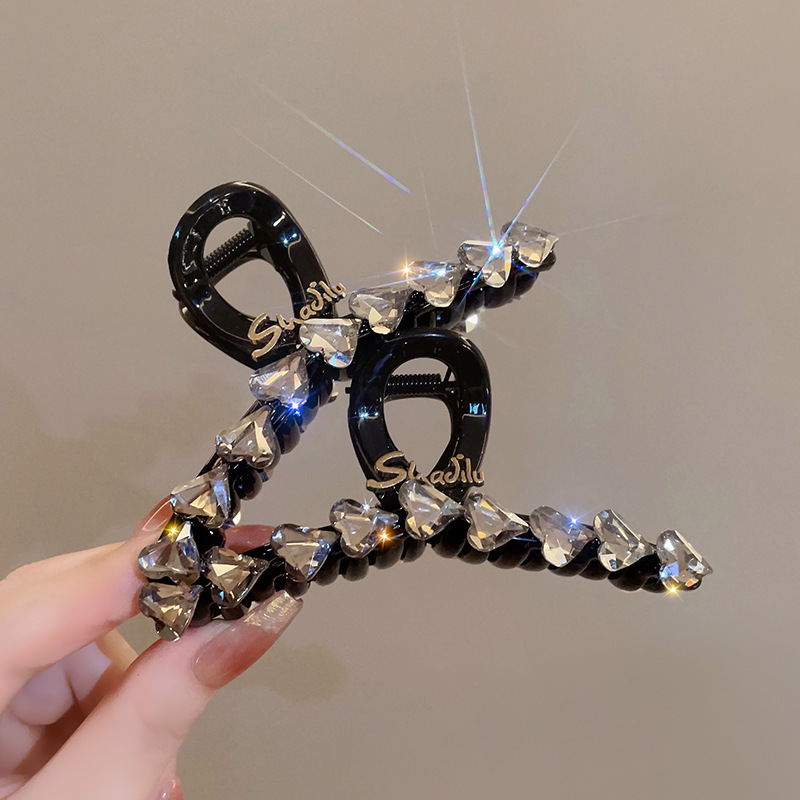 Light Extravagant Love Heart Super Flash Rhinestone Grip Temperament Back Head Shark Clip Headdress Updo High Sense Clip Female Hairpin