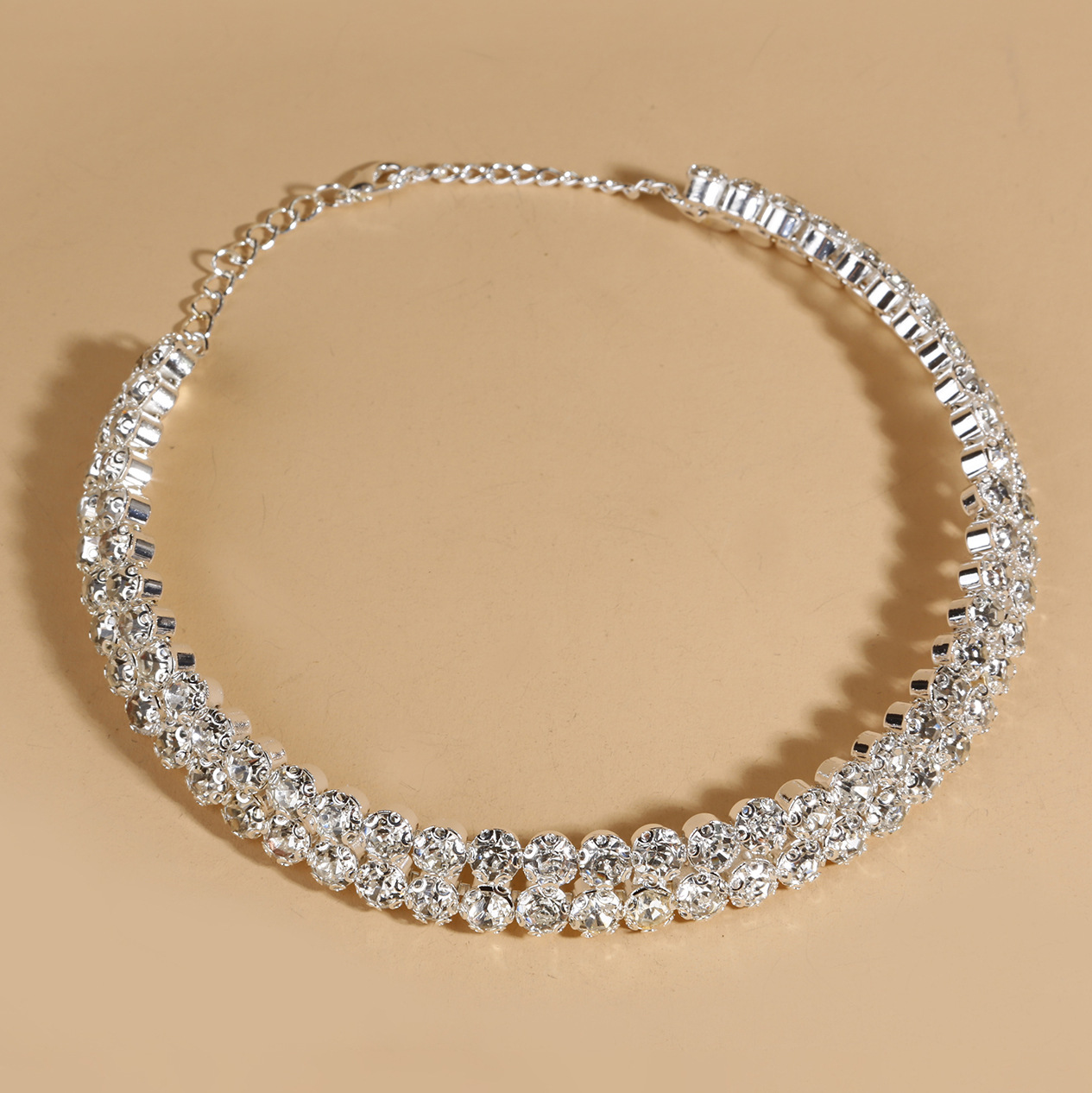Wedding Ornament Fashion Crystal Necklace Earrings Bracelet Three-Piece Set Diamond Claw Chain Diamond Collar Jewelry 6197