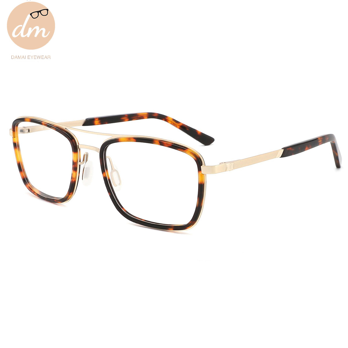 欧美新款方框金属光学镜 男女通用双梁弹簧脚卡板材圈金属眼镜