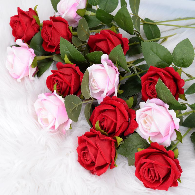 Artificial Flannel Rose Single Artificial Flower Artificial Flowers Wedding Home Furnishing Valentine's Day Decorative Hand Bouquet Flower Wall