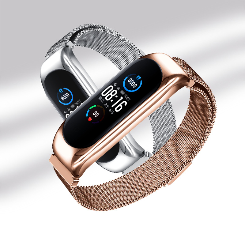 适用小米手环7表带 mi3/4金属腕带米兰尼斯不锈钢替换带 磁吸表带