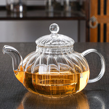 耐热玻璃花茶壶 整套玻璃茶具带过滤 创意条纹南瓜玻璃壶厂家批发
