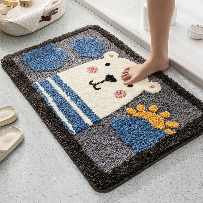 Cute Animal Plush Bathroom Absorbent Floor Mat Thickened Cashmere Non-Slip Quick-Drying Toilet Door Mat