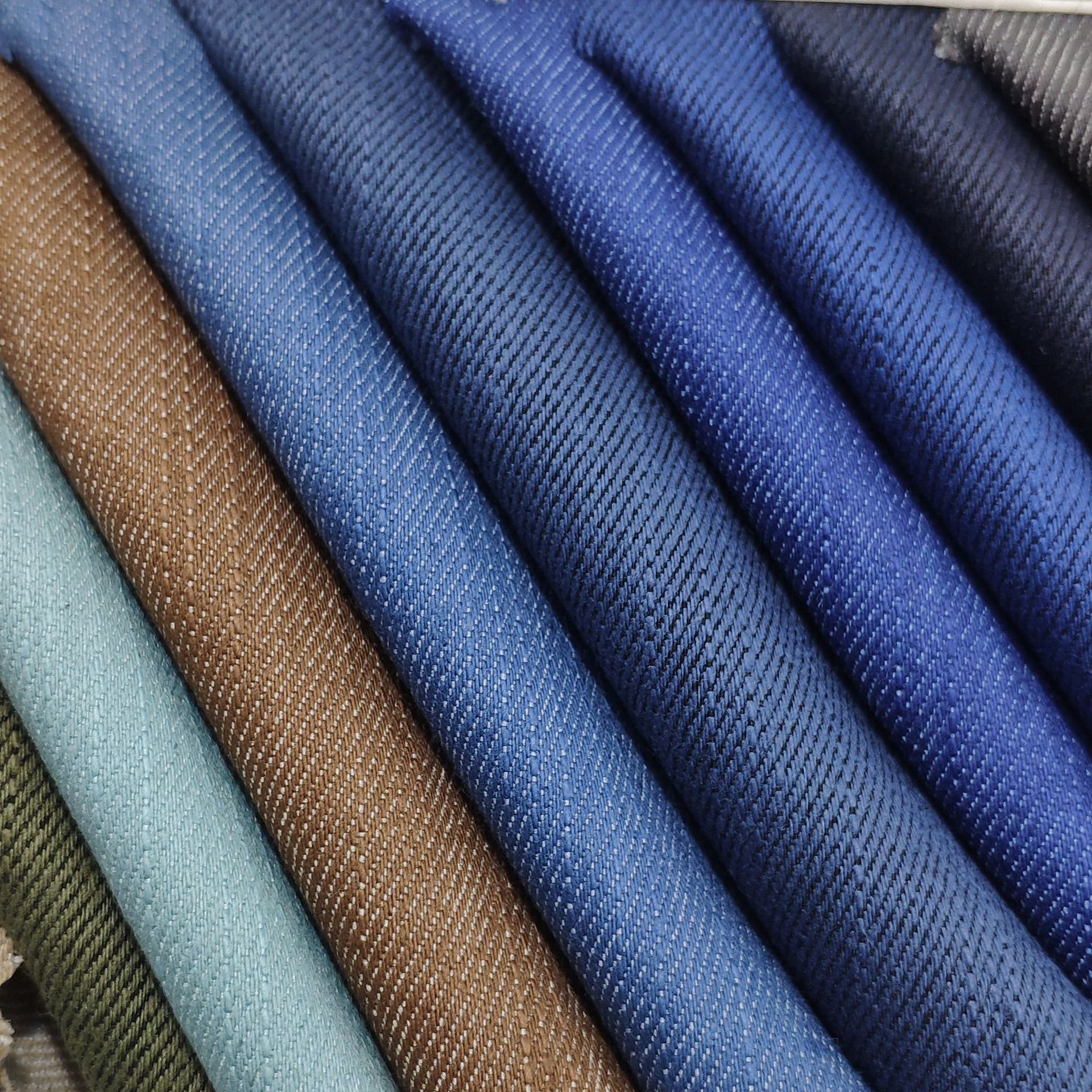 牛仔面料 竹节弹力仿牛仔布料 不掉色彩色面料 夏季衬衫面料