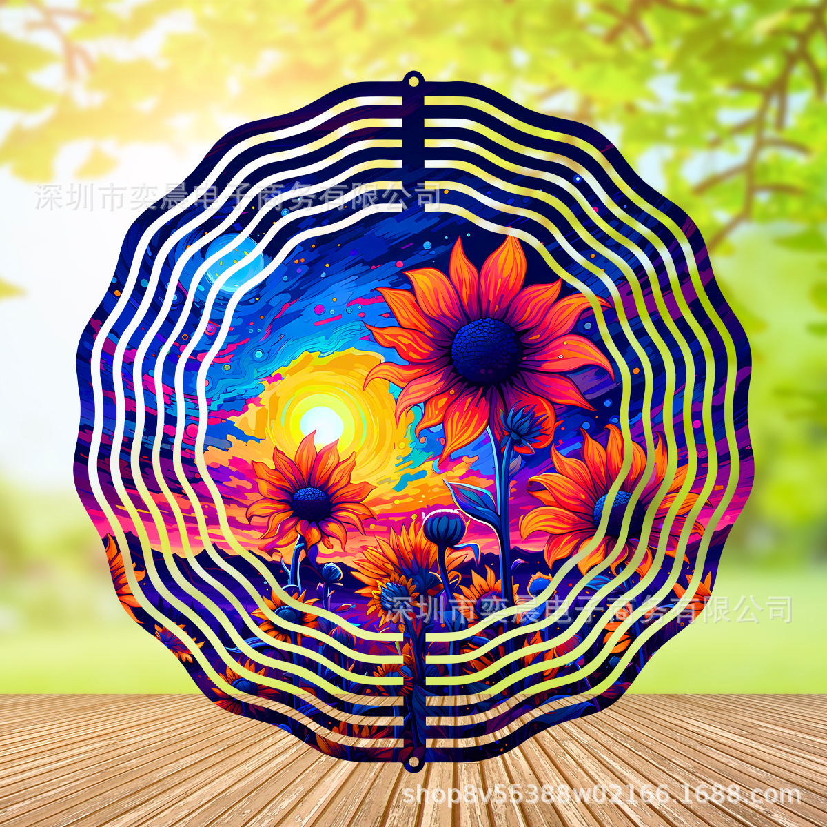 跨境新品风旋器金属向日葵3d风铃风车金属工艺品花园挂件装饰风铃