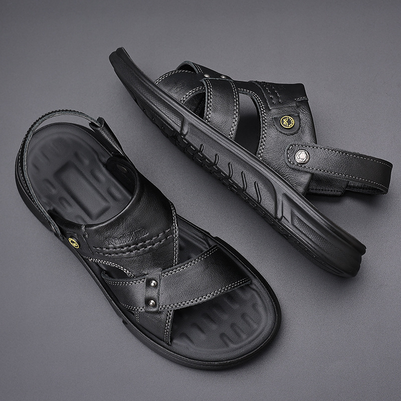 男士凉鞋休闲头层牛皮沙滩鞋夏季新款舒适两用凉拖鞋真皮百搭室外