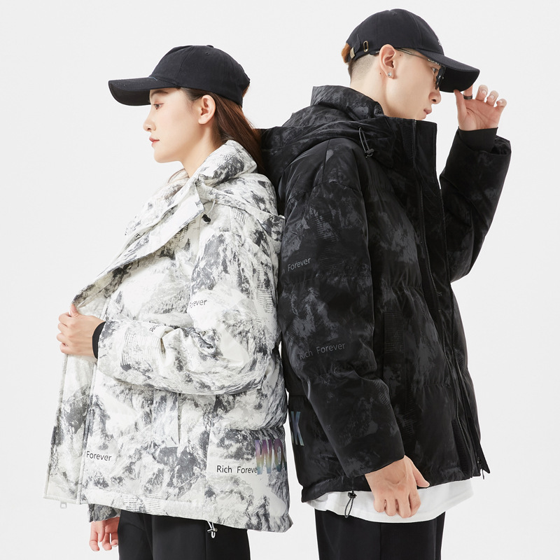 gz134-k559冬季新款港风时尚雪山满印印花暖羽绒服外套 男女同款