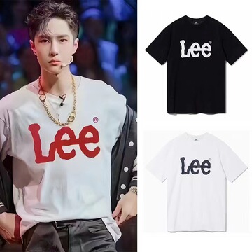 跨境韩国潮牌lee短袖字母印花款宽松情侣装纯棉t恤王一博同款