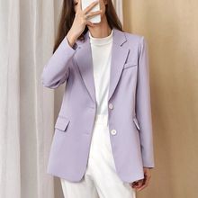 紫色西装外套女2023春秋款气质韩版宽松休闲浅色职业装小西服外套