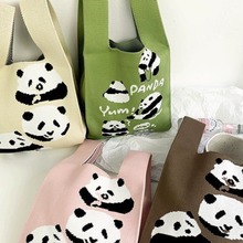 熊猫手提袋伴手礼袋子熊猫爷爷同款熊猫针织包生日礼物实用袋