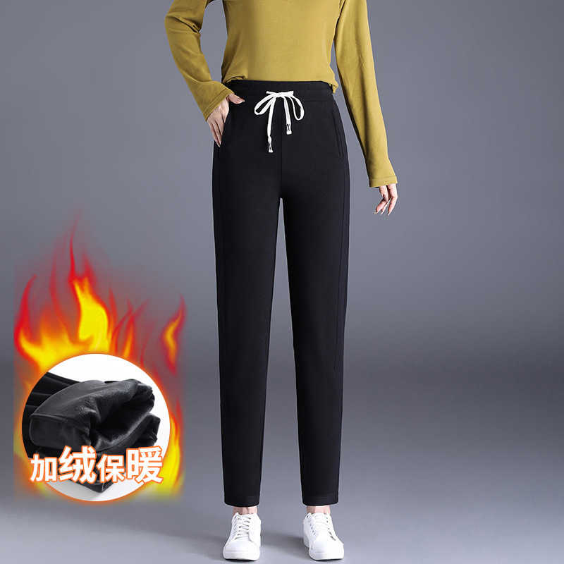 加绒休闲运动裤 女秋冬新款宽松加大码胖mm200斤高腰显瘦萝卜裤