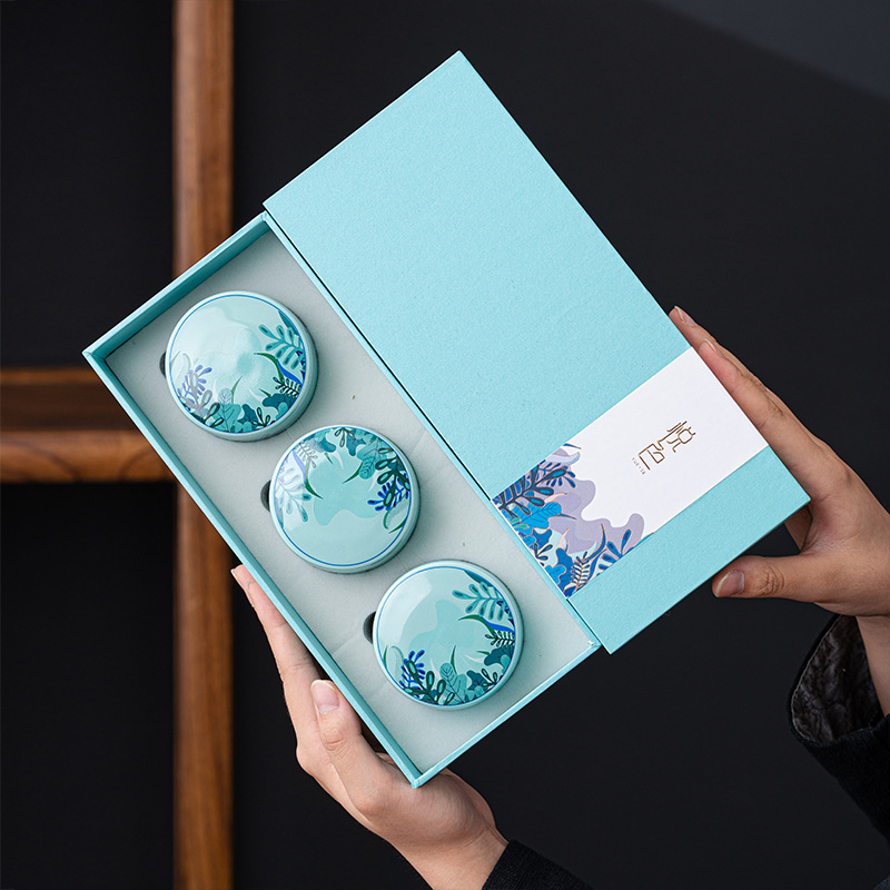 现代简约茶叶罐小号陶瓷密封罐茶仓小瓷罐香粉罐高档礼盒空盒送礼