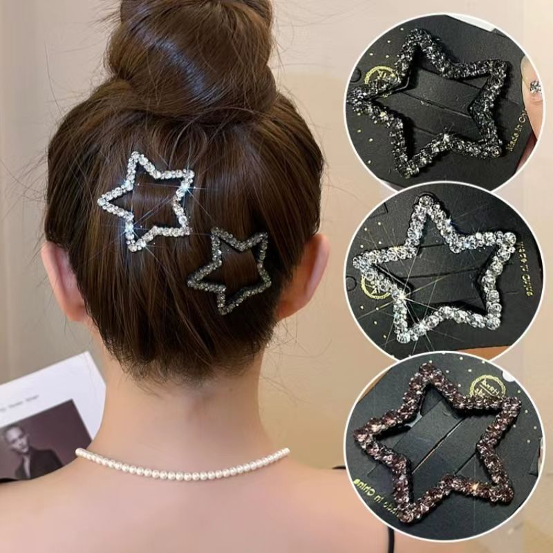 Rhinestone Star Hairpin Sweet Cool Girl Headdress Side Bangs Bb Clip Five-Pointed Star Hairpin High Sense Simple Hair Accessories