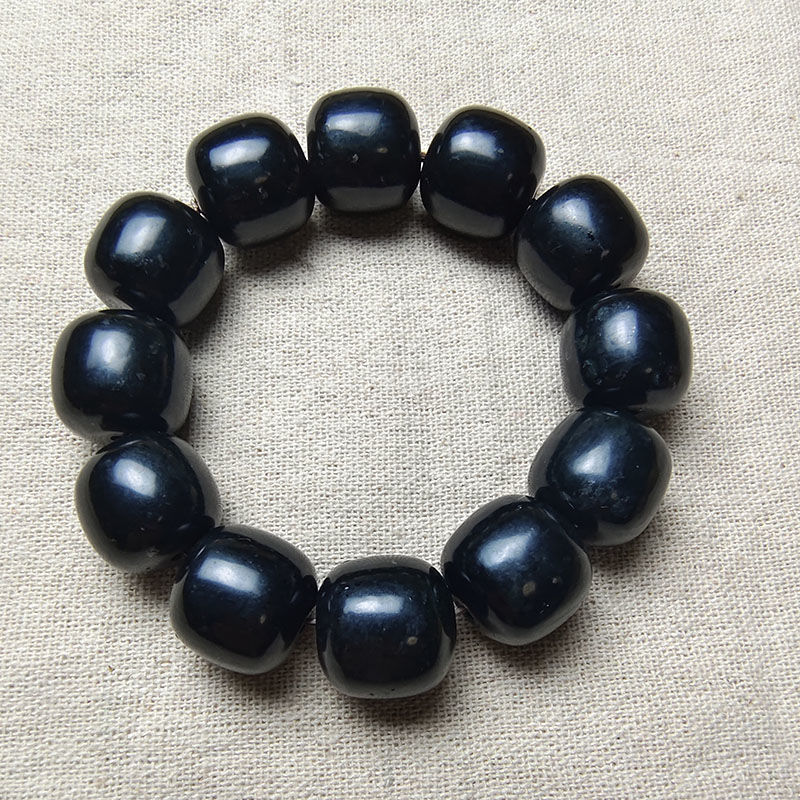 纯天然墨玉老型珠手链养生药王石手串盘玩玉石珠强磁情侣手仿真玉