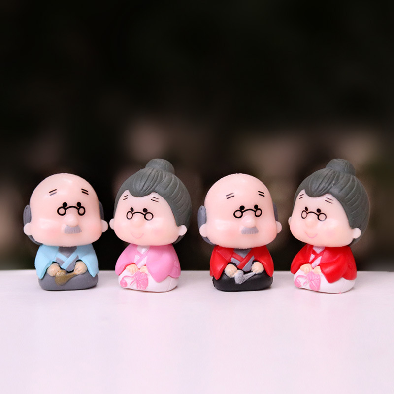 微景观小摆件可爱爷爷奶奶公仔情侣玩偶中国风老头老太太人偶模型