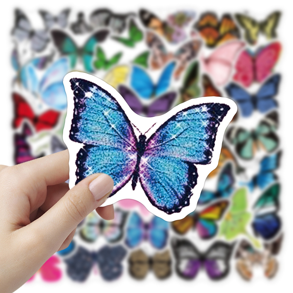50张卡通七彩蝴蝶涂鸦贴纸行李箱笔记本摩托车保温杯儿童贴纸批发
