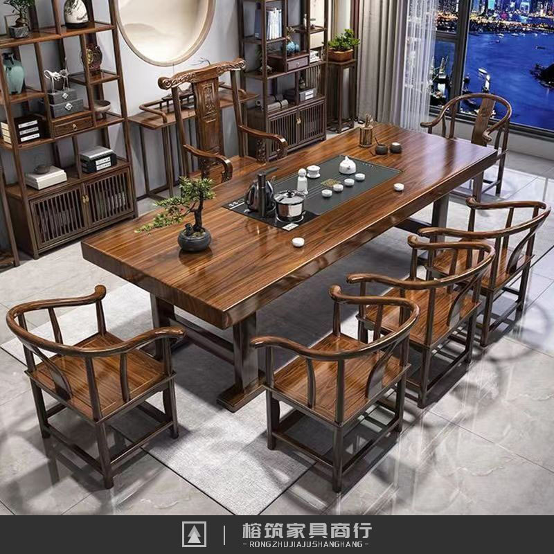 high-end solid wood large board table-chair set integrated set of new chinese tea table tea set office household tea brewing sets