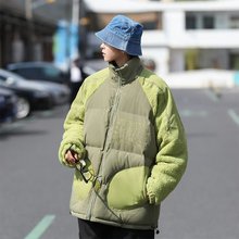 2023立领时尚棉衣男设计感宽松冬季新款拼接撞色休闲美式外套复古