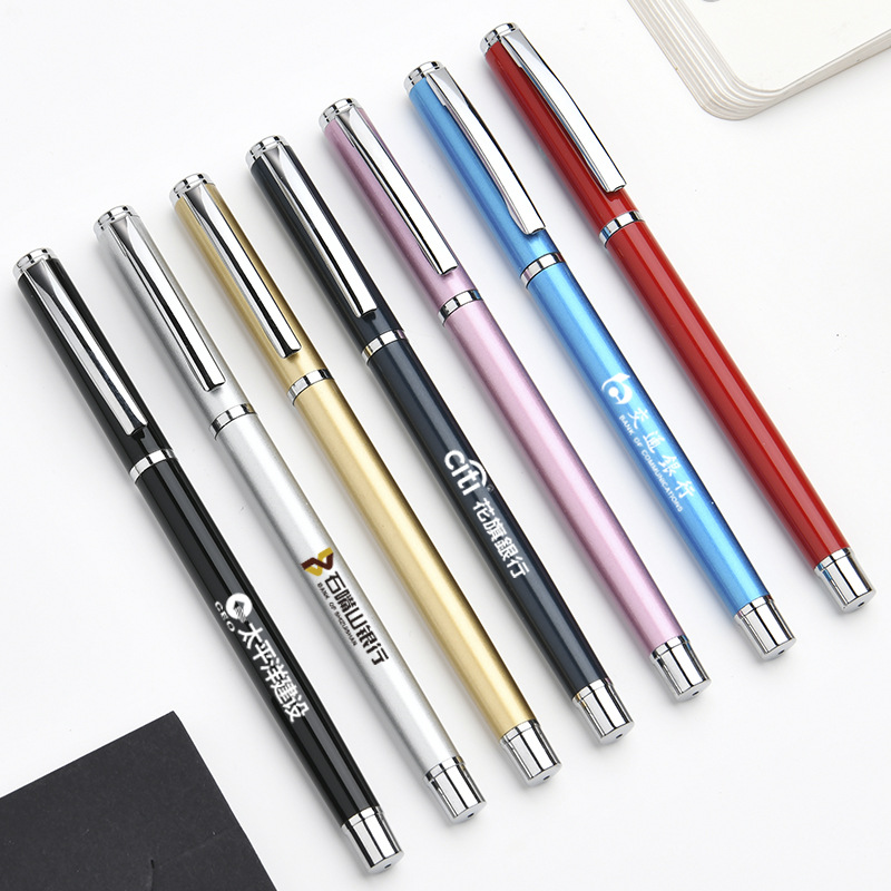 Business Office Stationery Signature Pen Carbon Customized Logo Lettering Printing Advertising Metal Gel Pen in Stock Wholesale