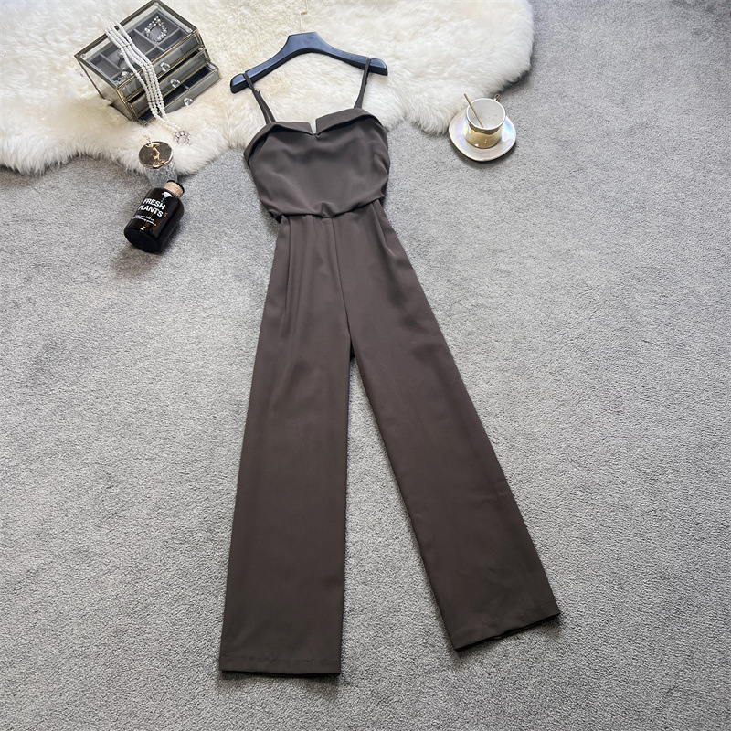 连衣裤2024新款气质显腿长收腰显瘦雪纺阔腿吊带连体裤长裤女7075