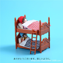 娃娃屋迷家具1:12卧室双层床微缩模型过家家女孩玩具儿童小床摆件