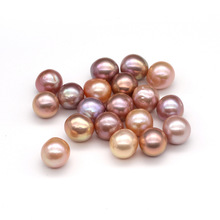天然淡水珍珠无孔珠子10-11mm近圆形紫色爱迪生散珠 DIY饰品配件