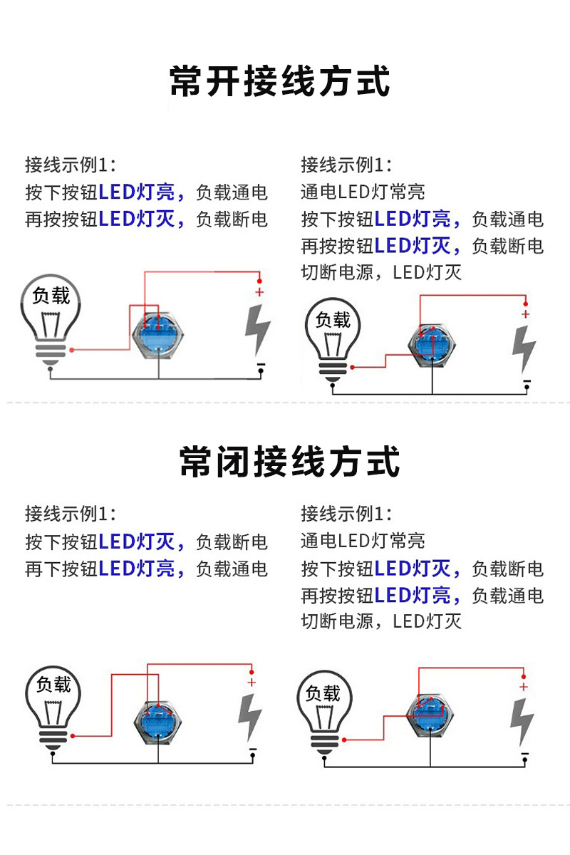 厂家直批22mm防水金属按钮开关带灯自锁按钮自复位按钮环形符号灯