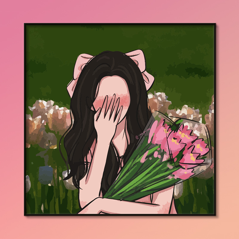 框挂画一件代发批发diy数字油画爱心涂鸦数字油画浪漫情人节女友手工