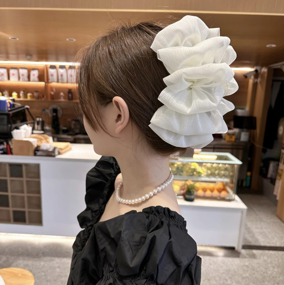 Bowknot Clouds High-Grade Flower Fluffy Hair Volume Organza Shark Clip Back Head Updo Hair Claw