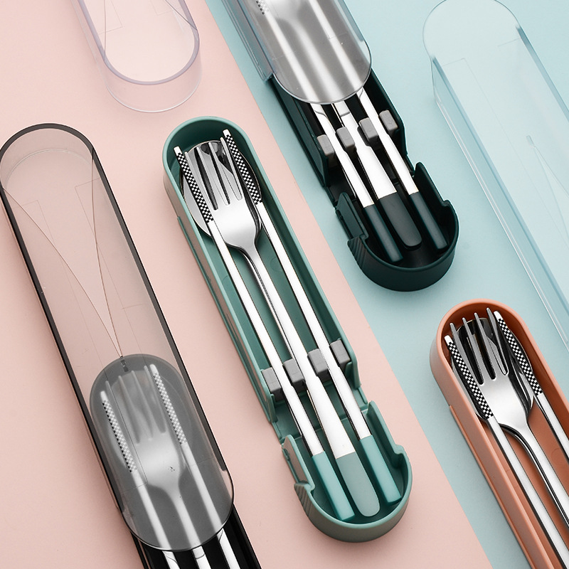 便携餐具304不锈钢韩式三件套叉子筷子勺子学生户外旅行礼品套装