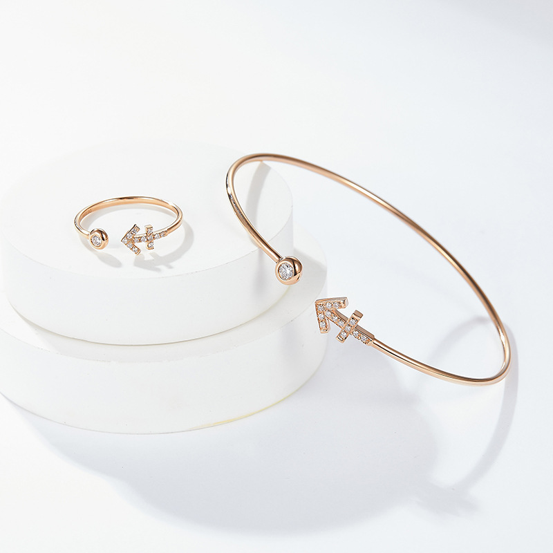 ainuoshi 时尚流行十二星座射手座18k玫瑰金培育钻石戒指手镯套装