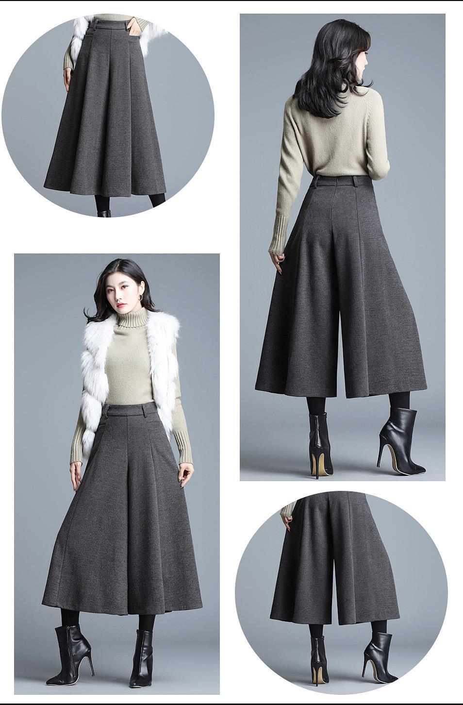 秋冬天女士大裤脚裙裤坠感毛呢阔腿裤九分妈妈宽松大甩裤呢子跳舞