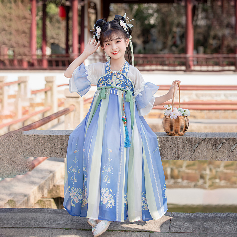Fall 2023 Hanfu Girls' New Embroidered Girls' Ancient Costume Improved Chinese Style Super Fairy Dress Skirt Wholesale