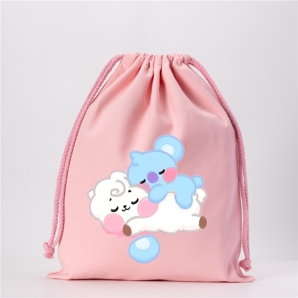 防弹少年团束口袋彩色卡通可爱拉绳帆布收纳袋玩具鞋子包装袋批发