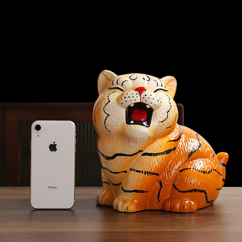 2022年新款老虎存钱罐大人用只进不出儿童女孩网红储蓄罐陶瓷摆件