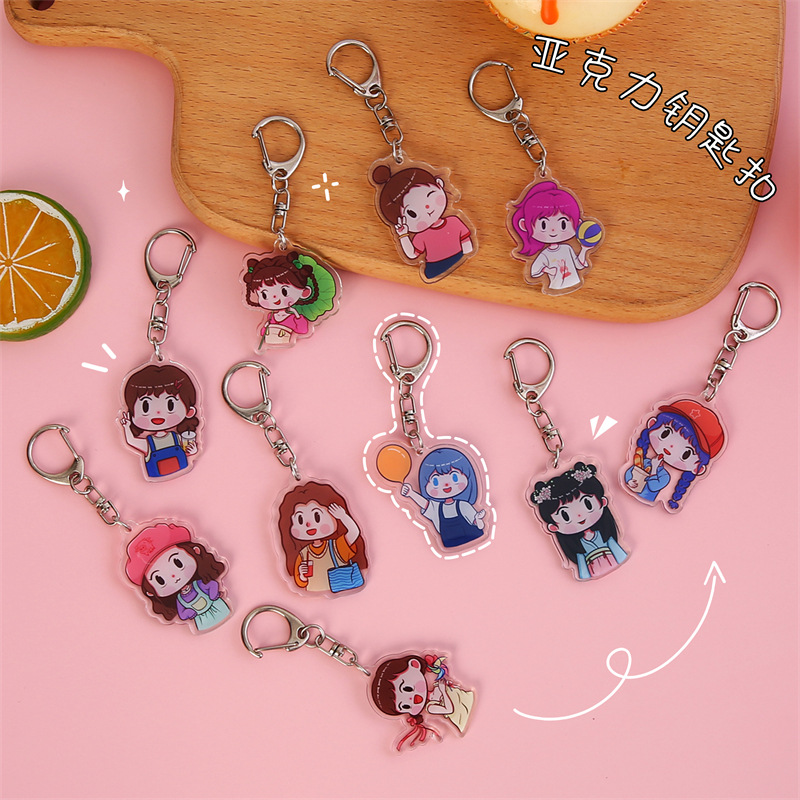 creative cartoon little girl cute style anime key chain acrylic keychain hanging piece pendant small gift wholesale