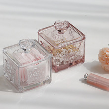 1VPR水晶玻璃棉签收纳盒 化妆棉牙线棉棒杂物盒首饰品收纳罐