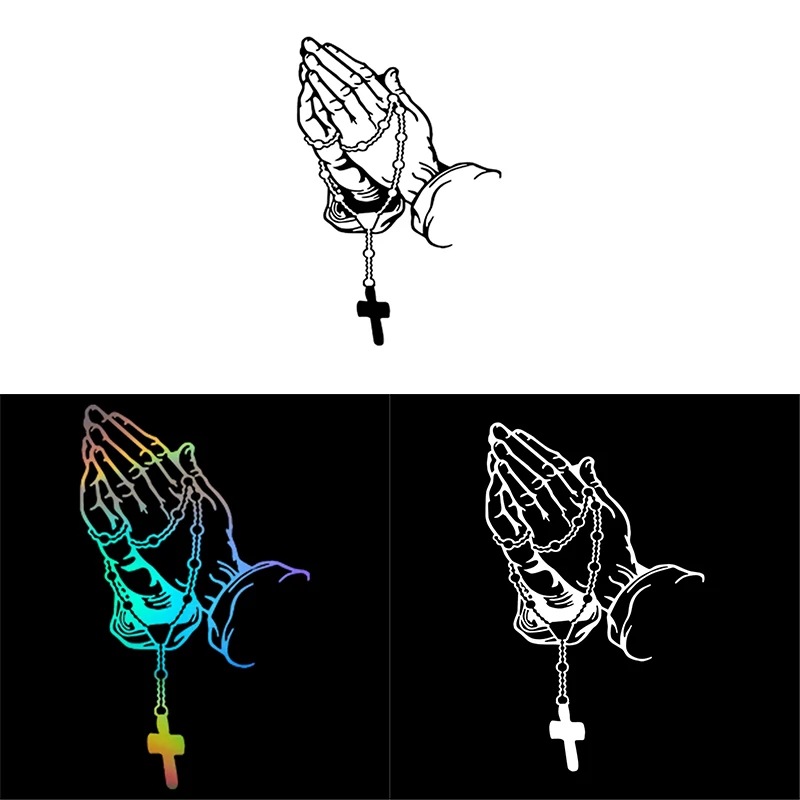 跨境个性念珠手势汽车贴纸十字架手势后窗车身装饰贴防水j72-阿里巴巴