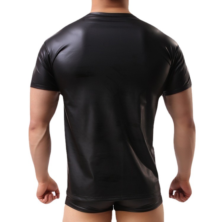男士时尚短袖t恤仿皮紧身上衣 男士漆皮性感内衣-阿里巴巴