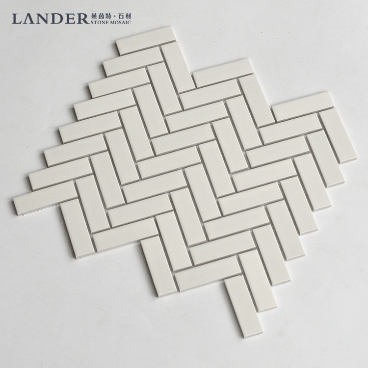 人字形陶瓷马赛克瓷砖餐厅吧台拼花白色背景墙砖浴室厨房地面防滑