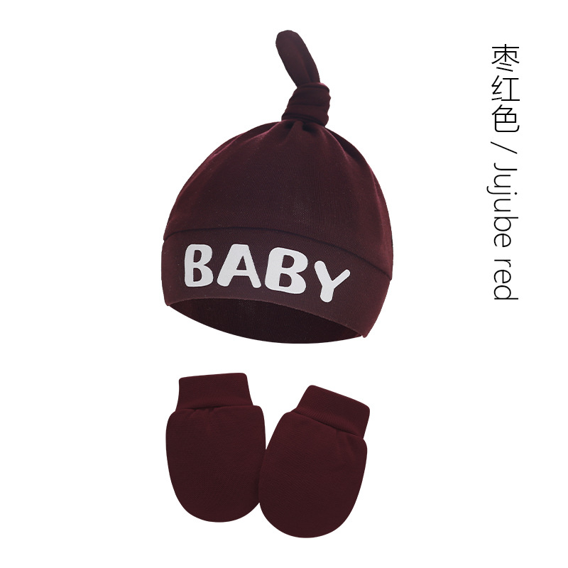 Baby Foreign Trade European and American Newborn Fetal Cap Babies' Baby Nipple Cap Knotted Hat Baby Gloves Source Manufacturer