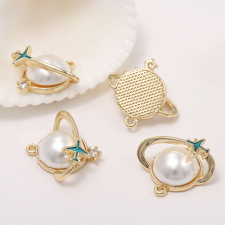 杰兴铜镀14k金镶嵌珍珠滴油星球吊坠 diy手链项链耳饰饰品配件