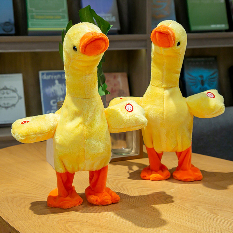 Internet Celebrity Electric Neck Lifting Small Yellow Duck Will Learn to Speak Walking and Singing Hello Duck Plush Doll Toy Wholesale