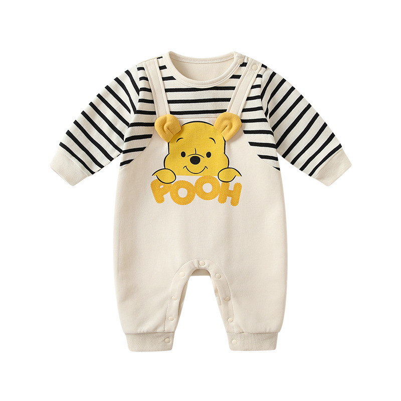 Disney Genuine Baby Jumpsuit Winnie the Pooh Striped Strap Fake Two-Piece Baby Clothes Newborn Clothing